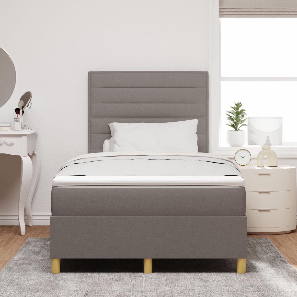 Box Spring Bed With Mattress & Led Taupe 120X200 Cm Fabric