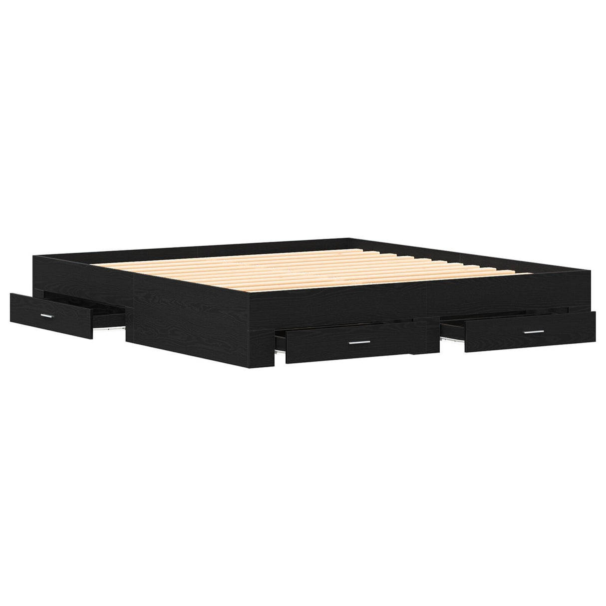 Bed Frame With Drawers Black Oak 180X200 Cm Engineered Wood