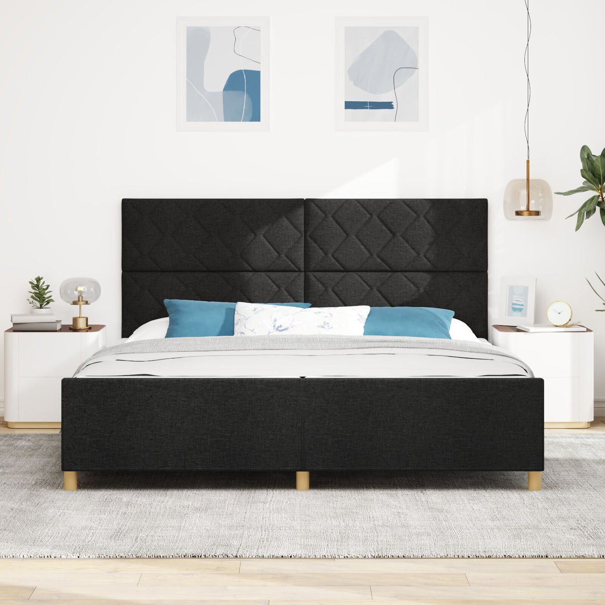 Black Fabric Bed Frame 200X200 Cm