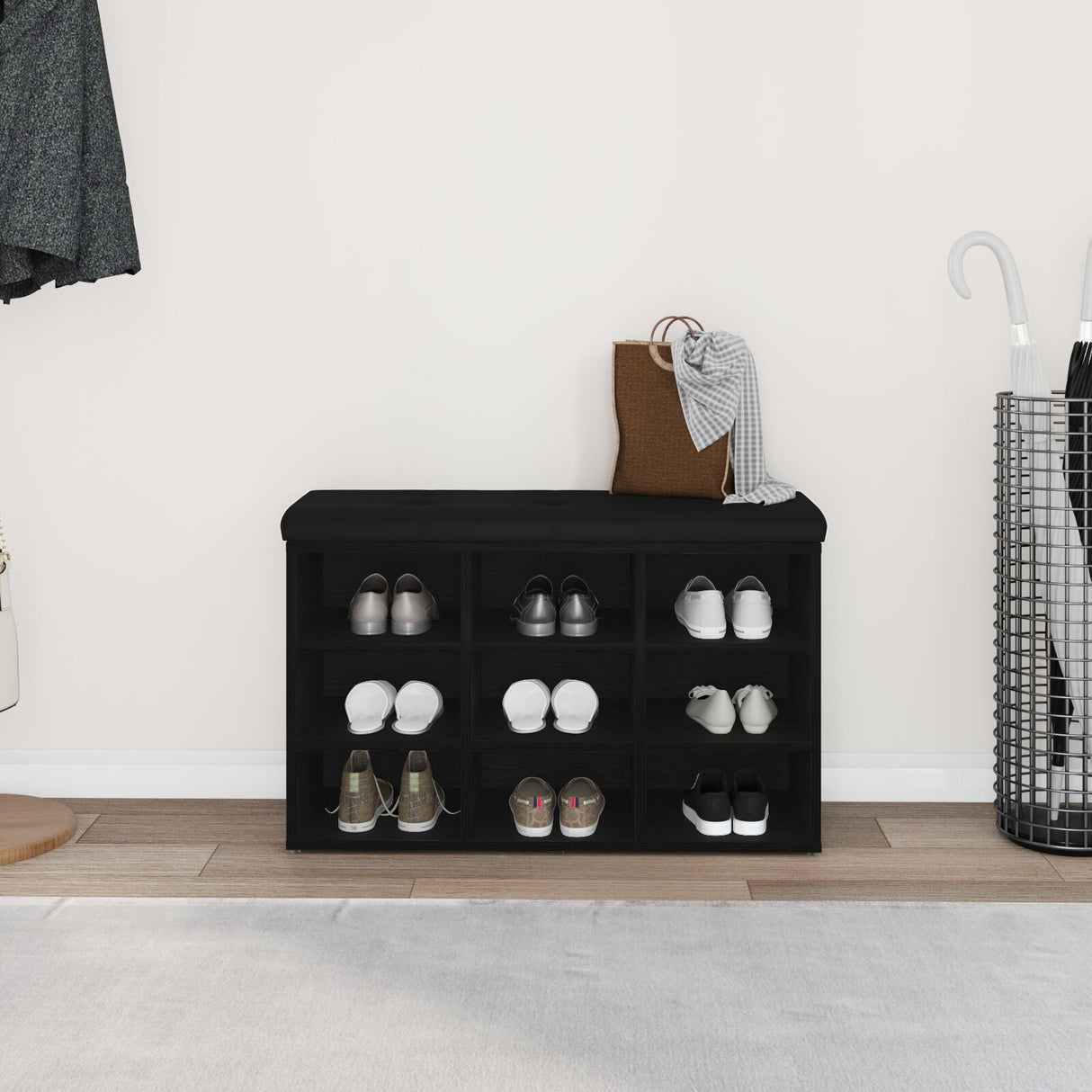 Storage Bench Black Oak 80X30X48 Cm Engineered Wood