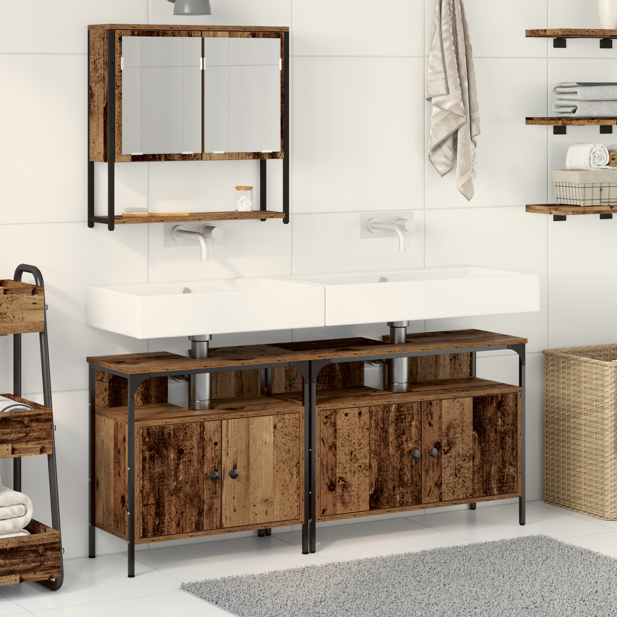 3 Piece Bathroom Furniture Set Engineered Wood