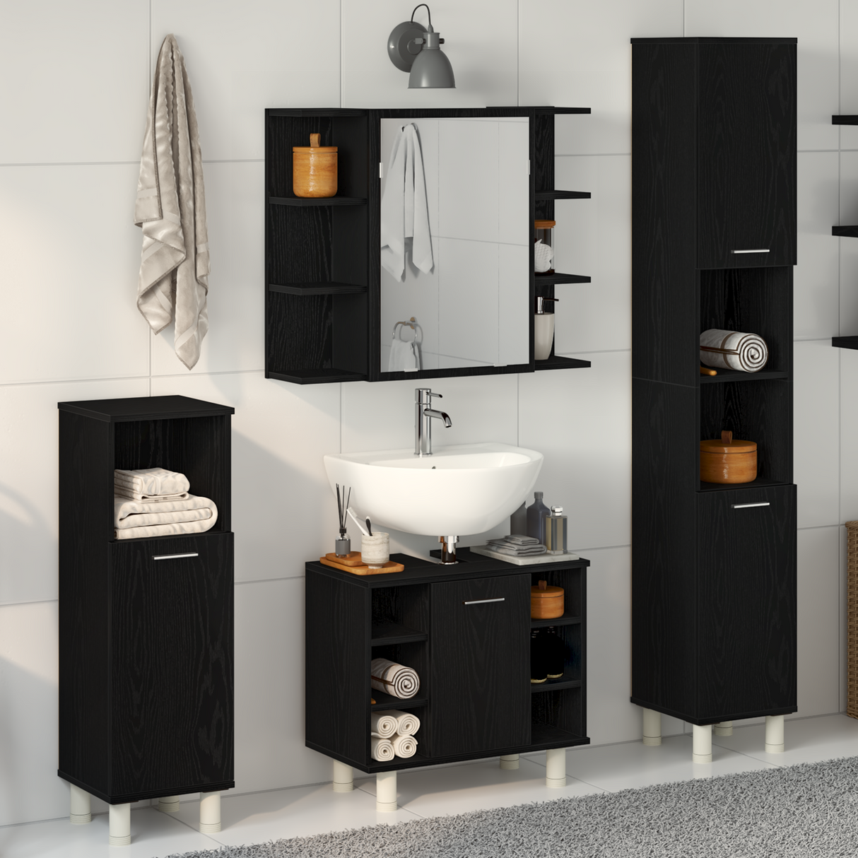 4 Piece Bathroom Furniture Set Engineered Wood