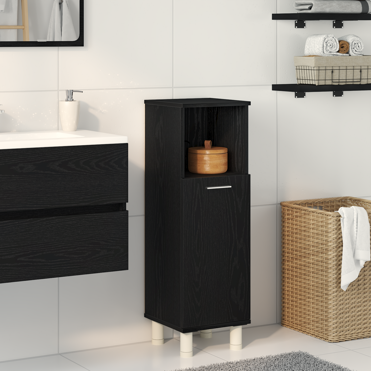 Bathroom Cabinet Black Oak Engineered Wood With Black Oak Finish