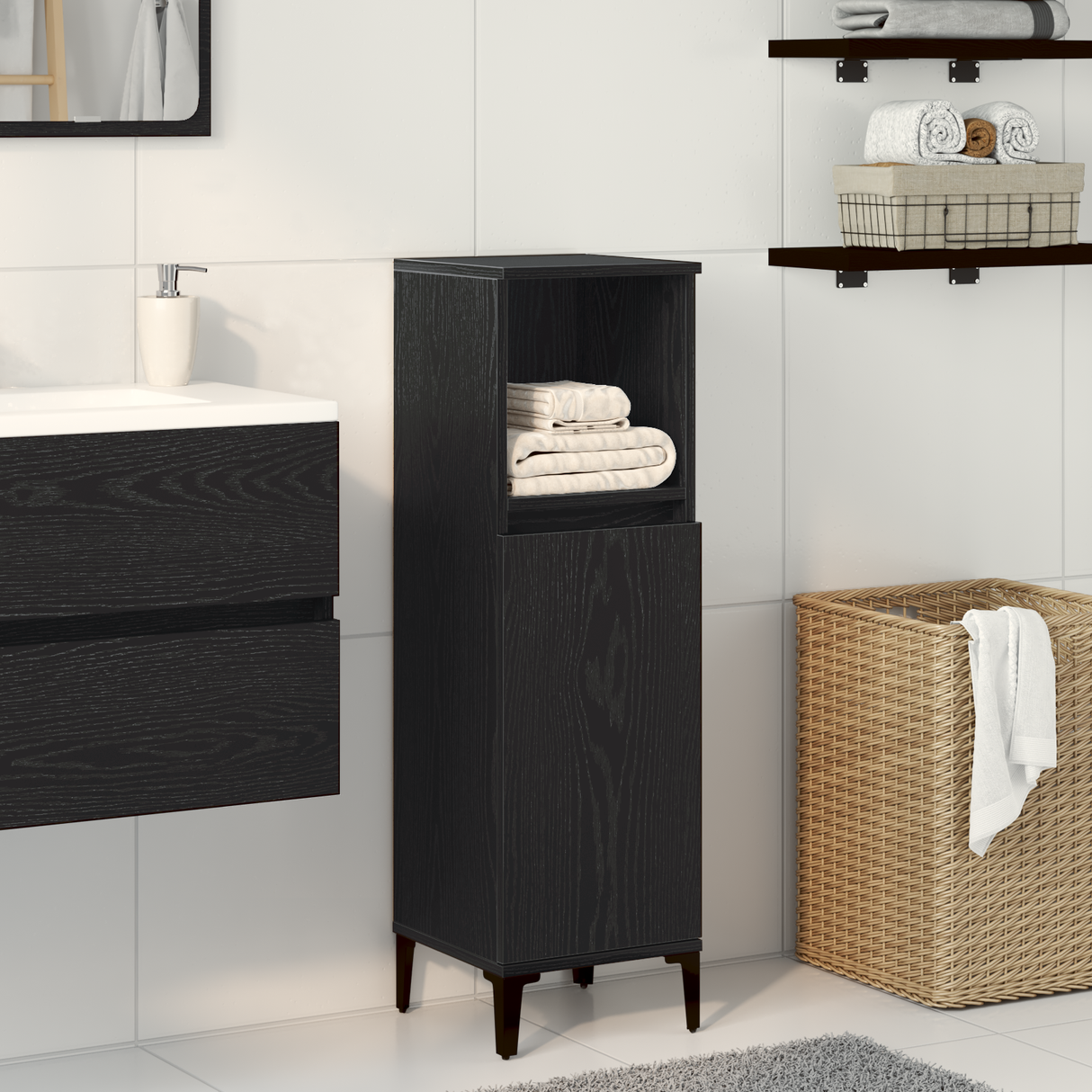 Bathroom Cabinet Concrete 30X30X100 Cm Engineered Wood