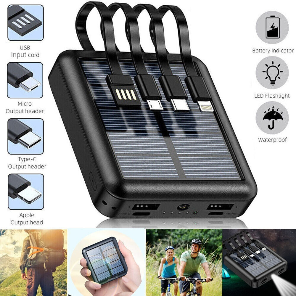 Solar-Powered 5000mAh Power Bank - USB Charger with Cables for Camping & Trave