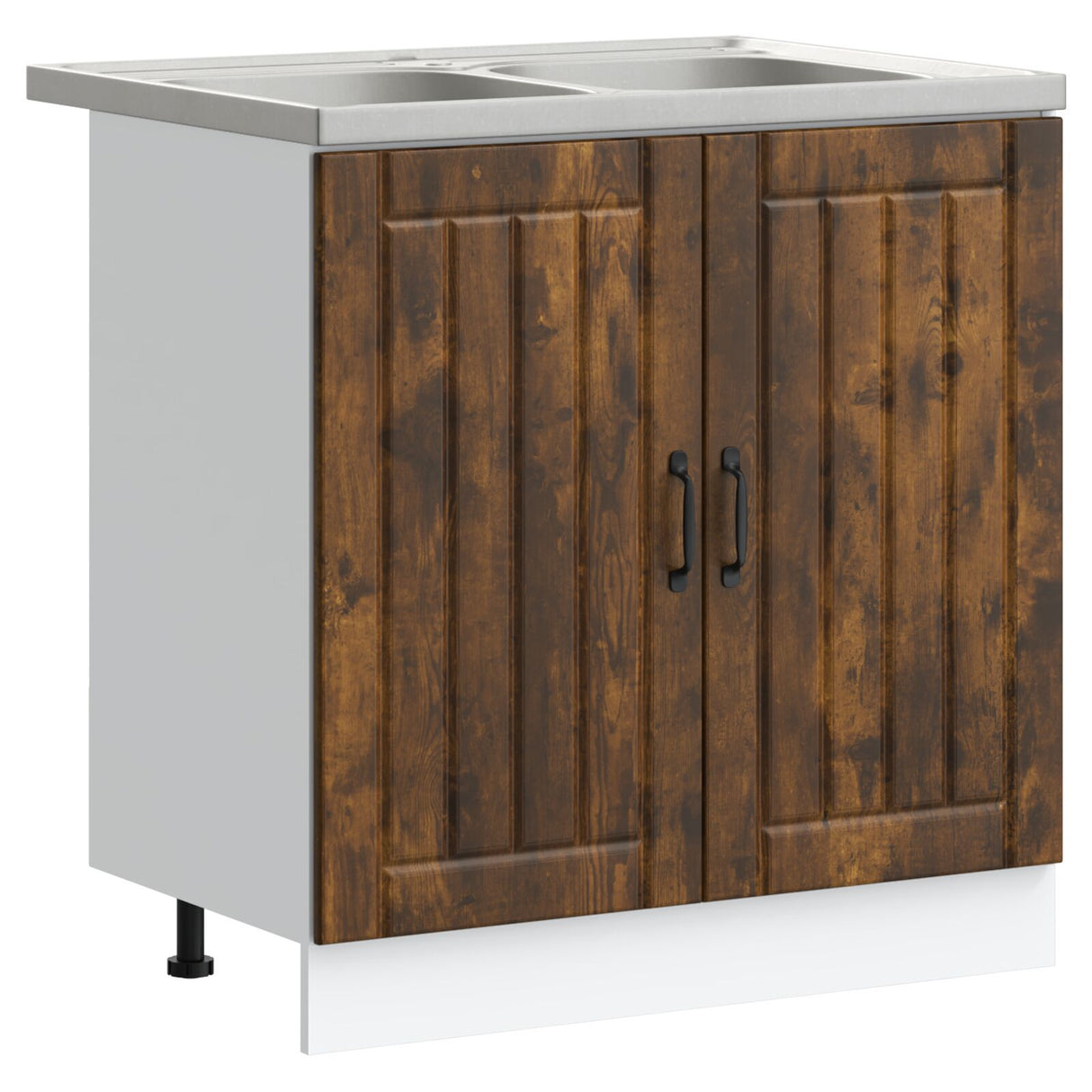 Lucca Kitchen Cabinet With Double Basins In Smoked Oak Engineered Wood