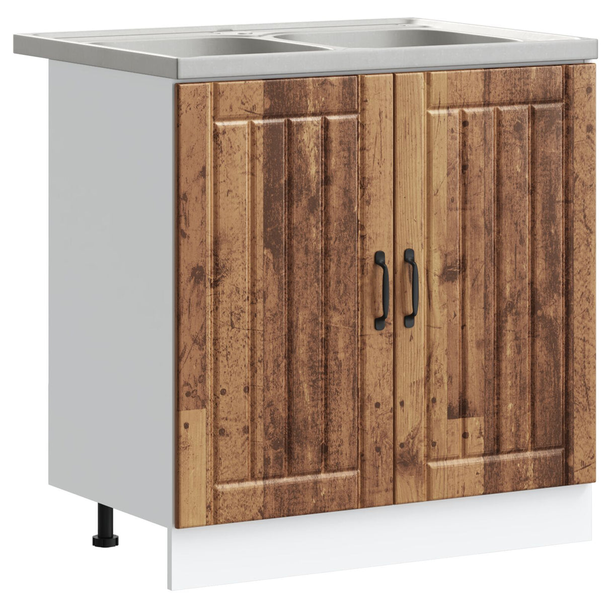 Kitchen Cabinet 'Lucca'with Double Basins - Old Wood, Engineered Wood