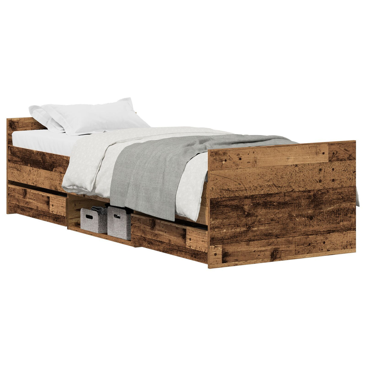 Bed Frame Without Mattress Old Wood 75X190 Cm Engineered Wood