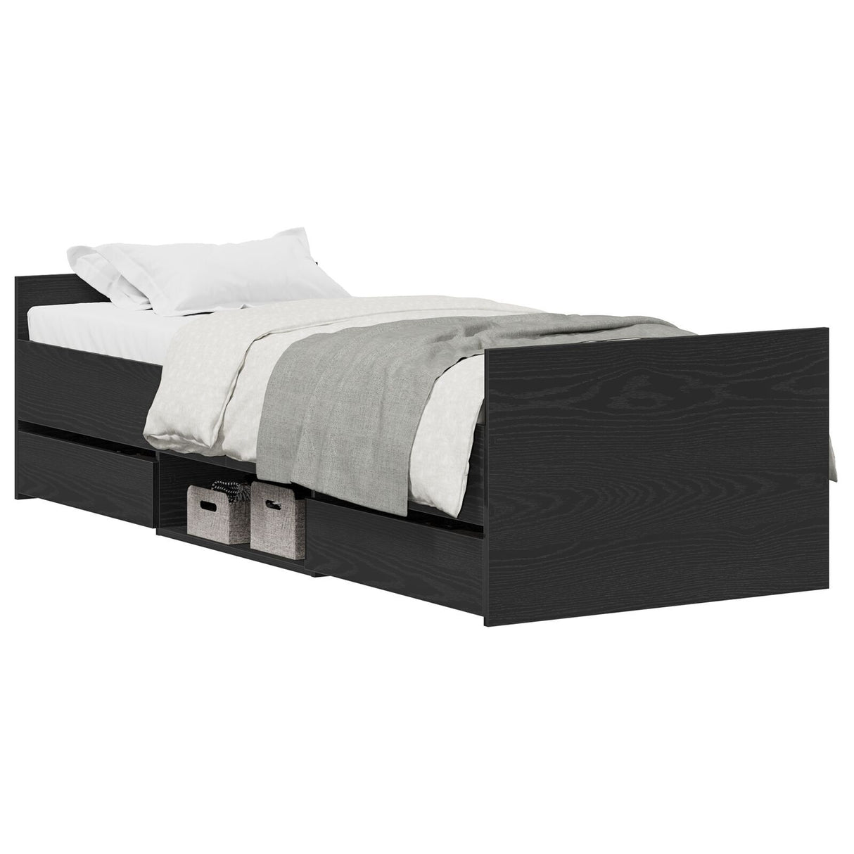 Bed Frame Without Mattress Black Oak 75X190 Cm Engineered Wood