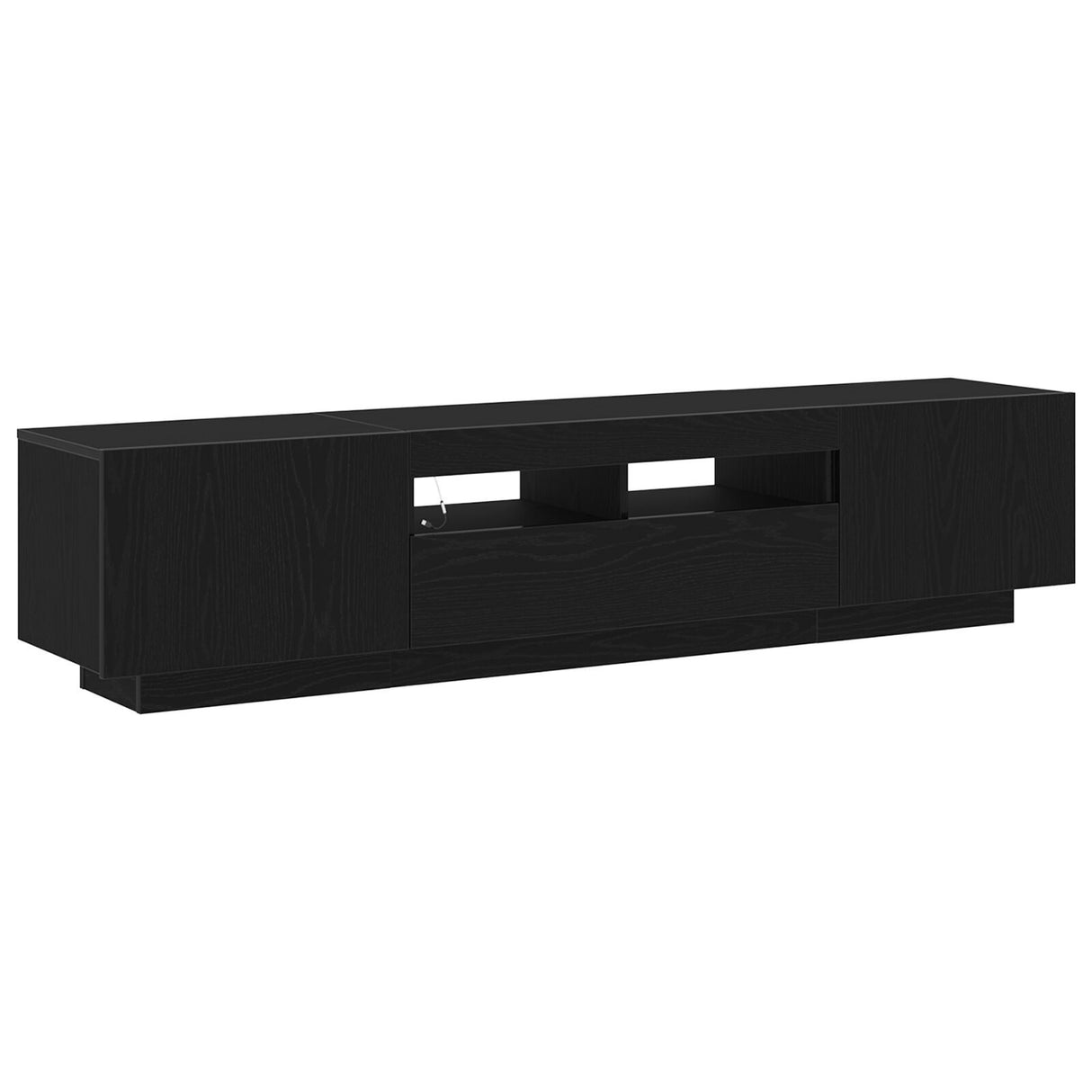 Tv Cabinet With Led Lights In Black Oak - 180X35X40 Cm, Made Of Engineered Wood