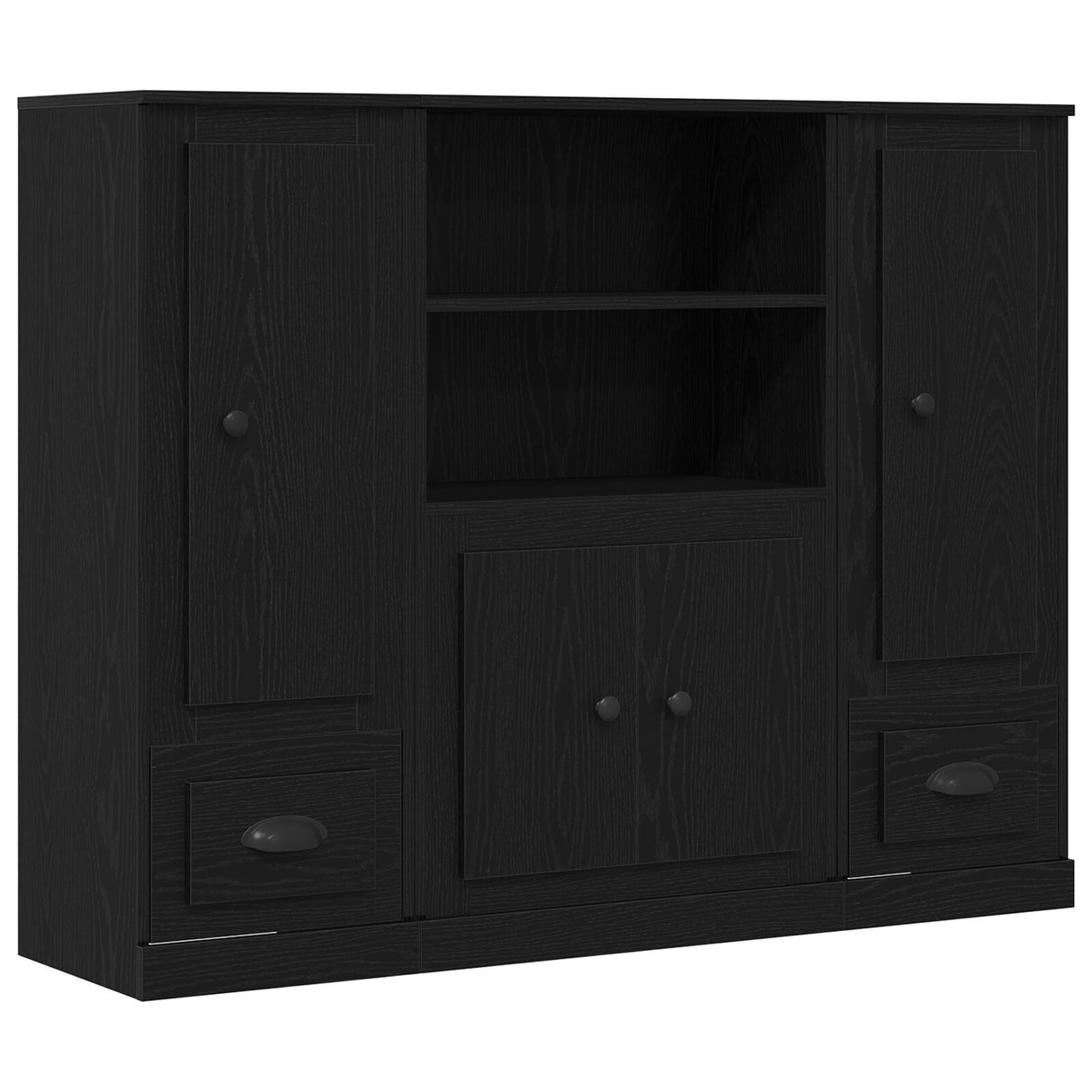 Highboard Black Oak 132X35,5X103,5 Cm Engineered Wood