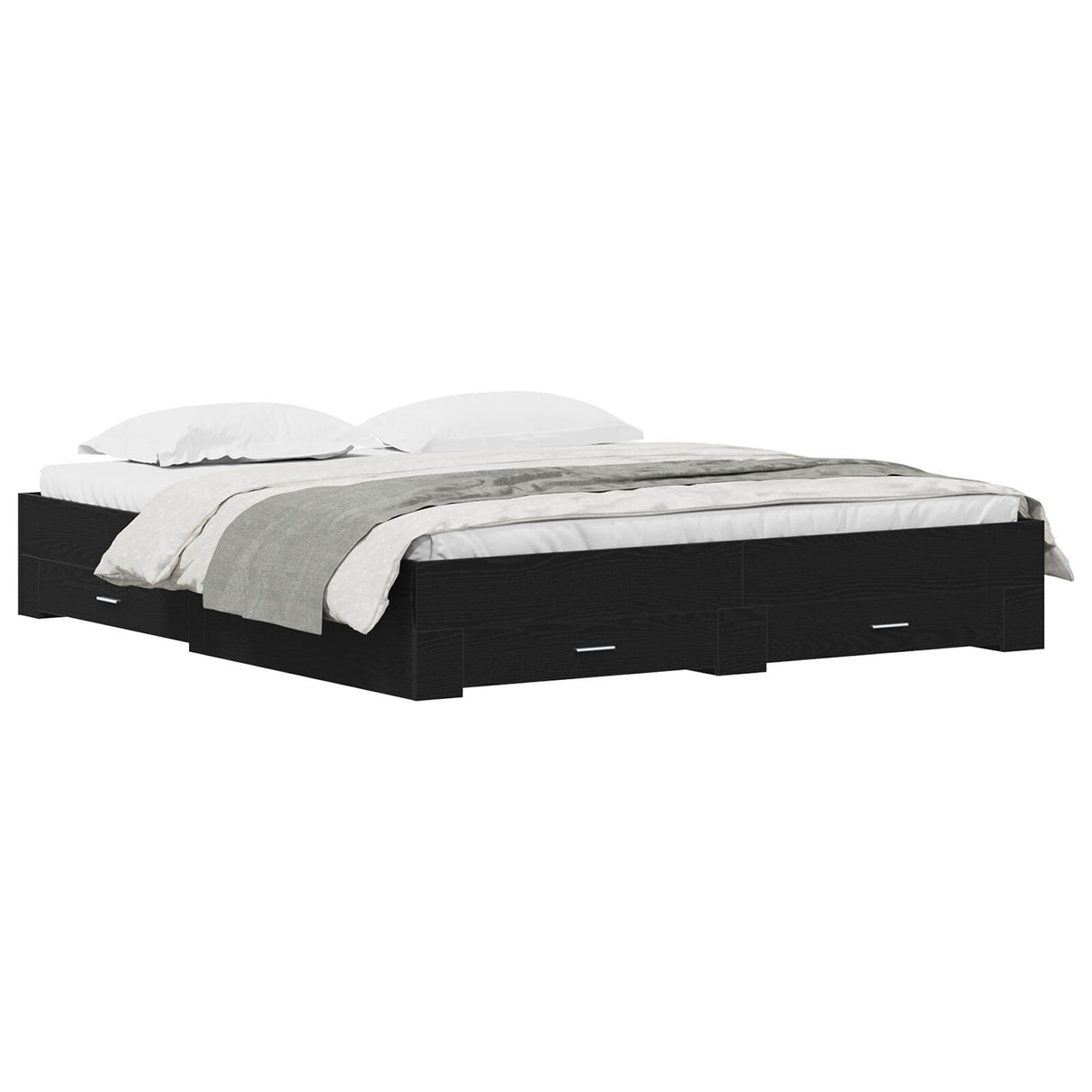 Bed Frame With Drawers Black Oak 180X200 Cm Engineered Wood