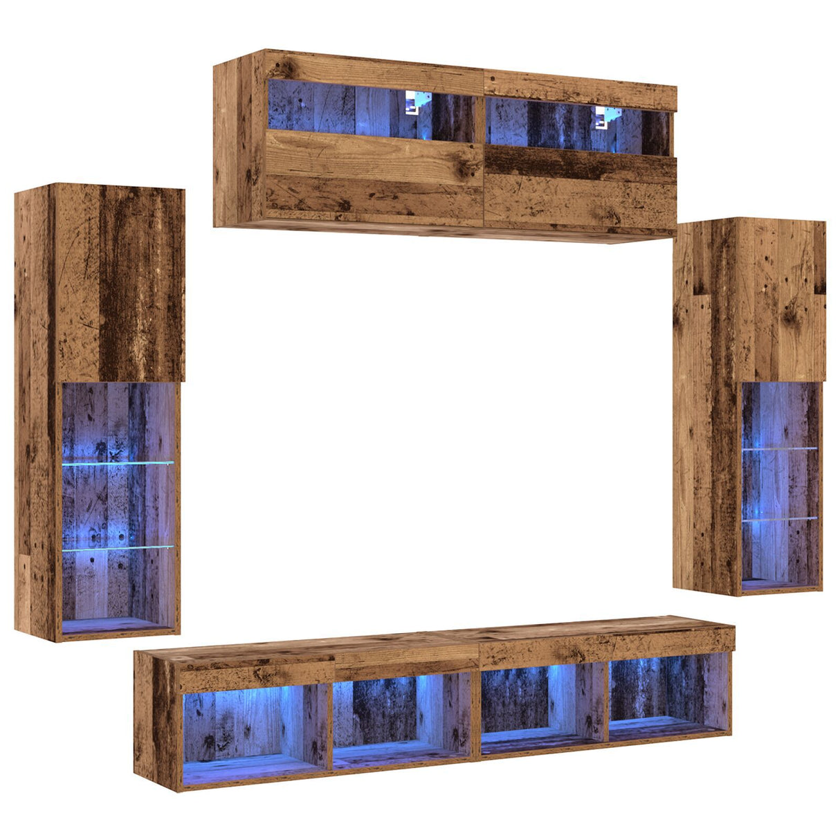 8 Piece Tv Wall Units With Led Old Wood Engineered Wood
