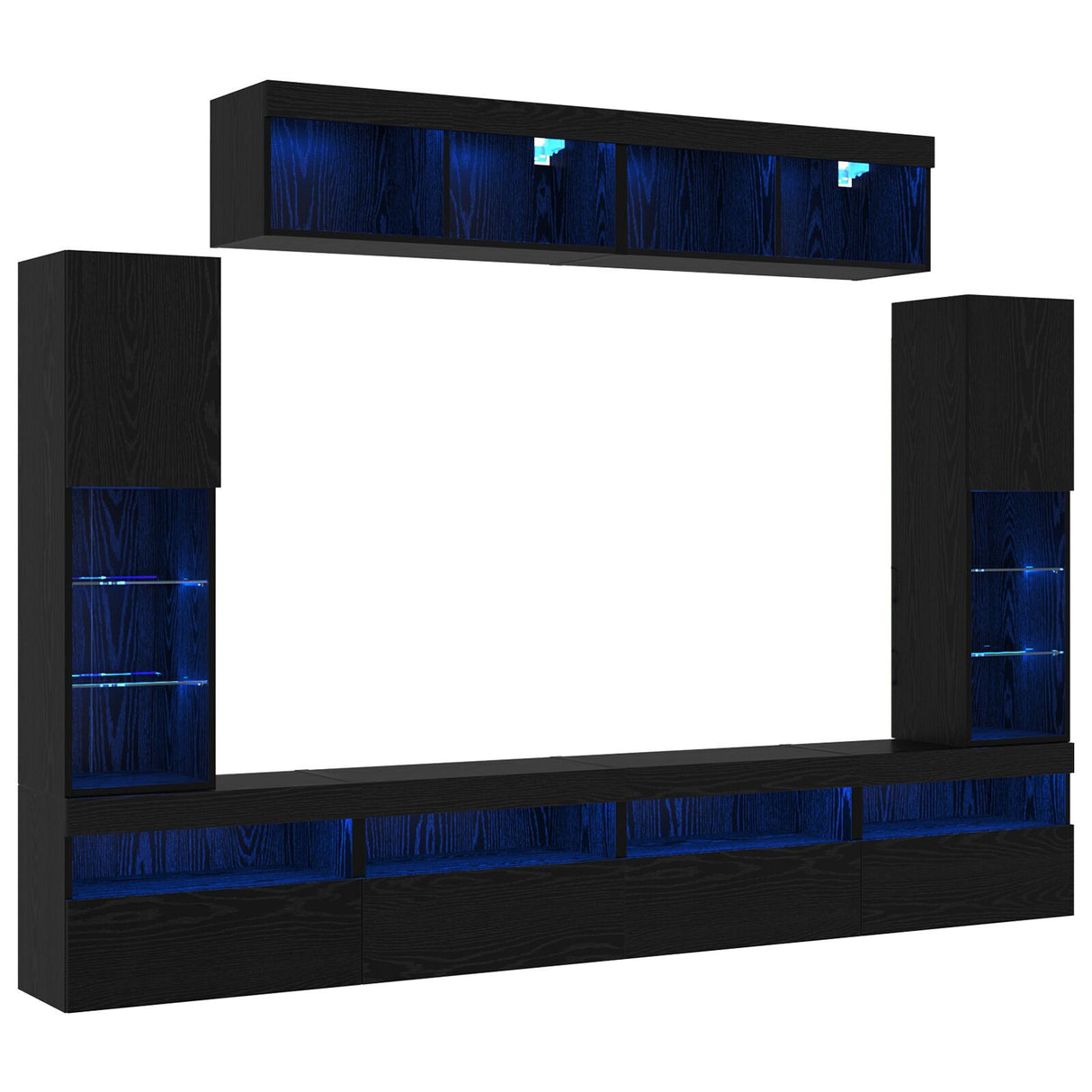 8 Piece Tv Wall Units With Led Black Oak Engineered Wood