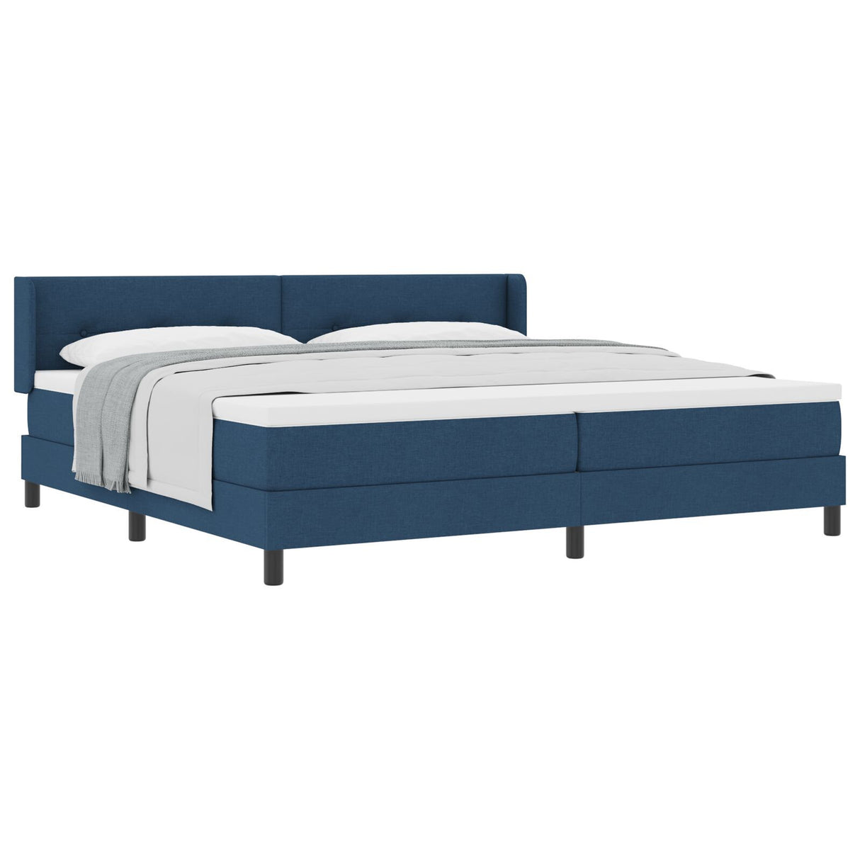 Box Spring Bed With Mattress Blue 200X200 Cm Fabric, Headboard Button Tufted Blue 200 Cm Fabric