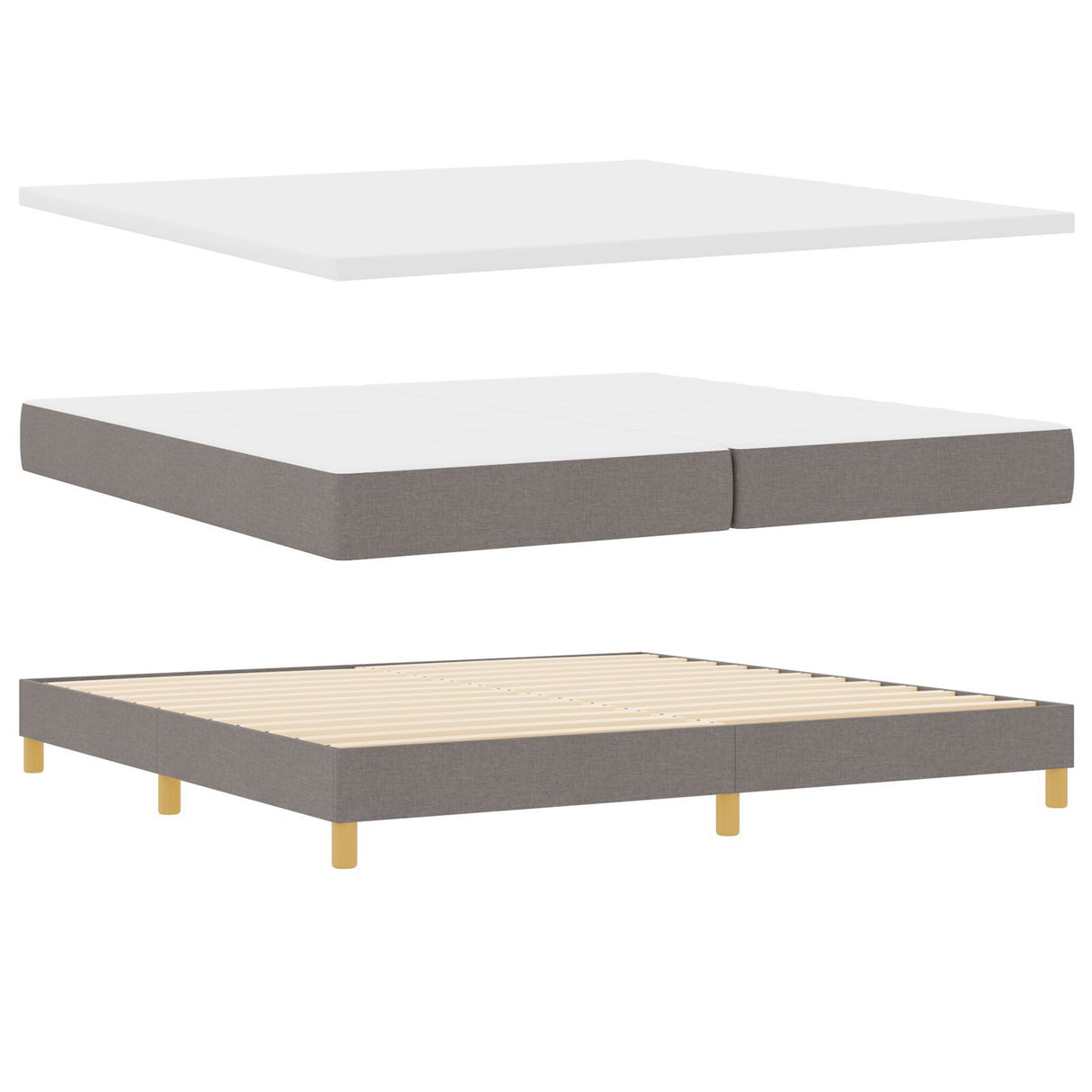 Box Spring Bed With Mattress Taupe 200X200 Cm Fabric, Headboard Lines Design Taupe 200 Cm Fabric
