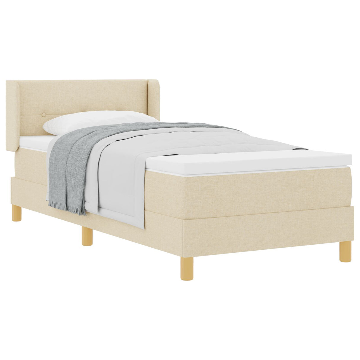Box Spring Bed With Mattress Cream 90X200 Cm Fabric, Headboard Button Tufted Cream 90 Cm Fabric