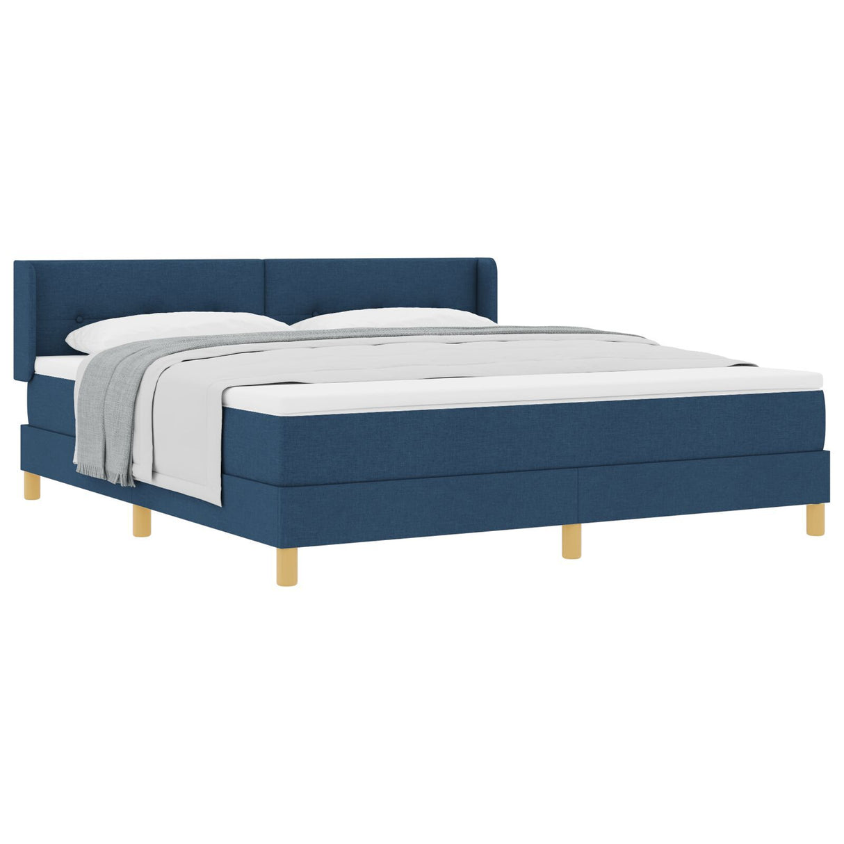 Box Spring Bed With Mattress Blue 180X200 Cm Fabric, Headboard Button Tufted Blue 180 Cm Fabric