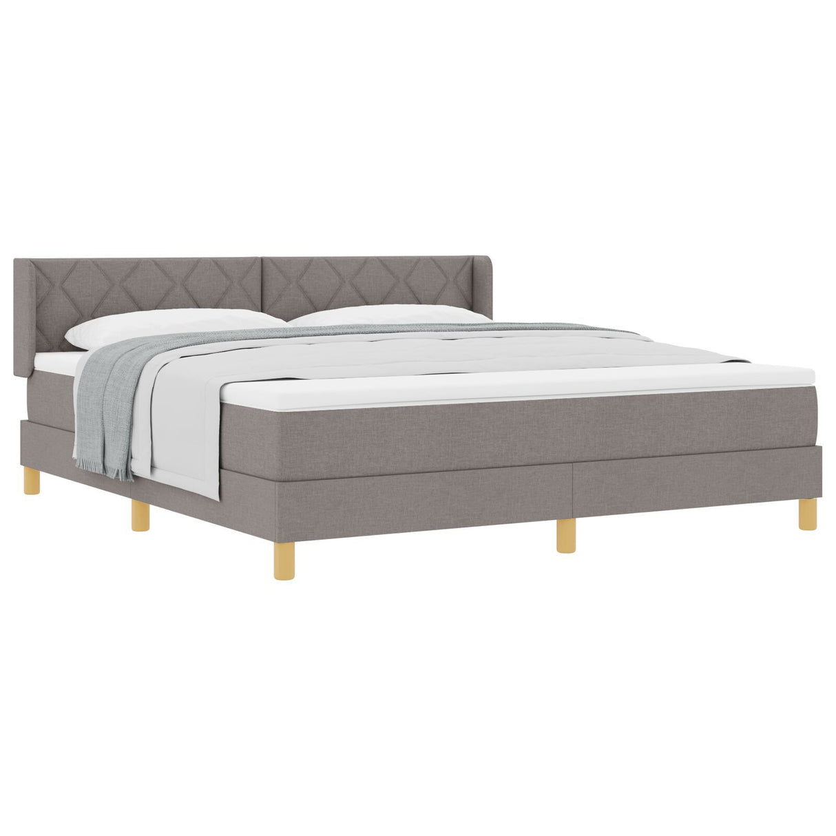 Box Spring Bed With Mattress Taupe 180X200 Cm Fabric, Headboard Diamond Blocks Design Taupe 180 Cm Fabric