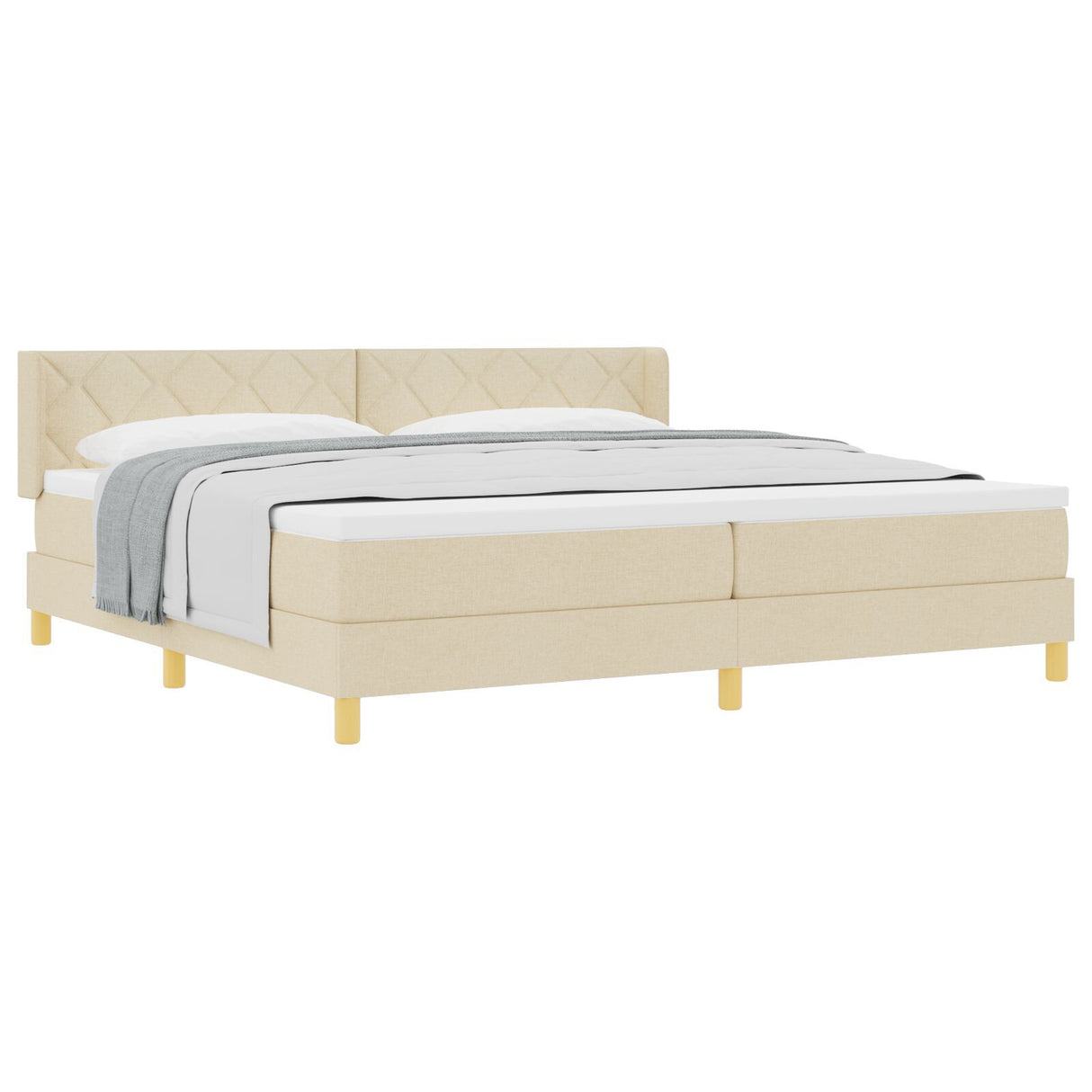 Box Spring Bed With Mattress Cream 200X200 Cm Fabric, Headboard Diamond Blocks Design Cream 200 Cm Fabric