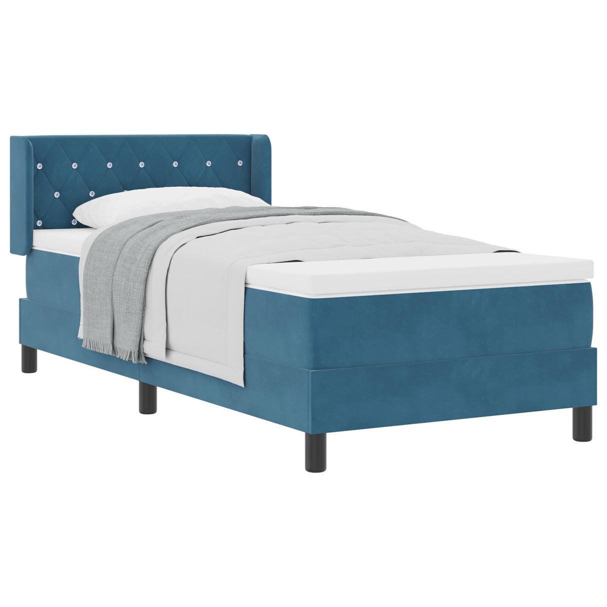 Box Spring Bed With Mattress Dark Blue 90X200 Cm Velvet