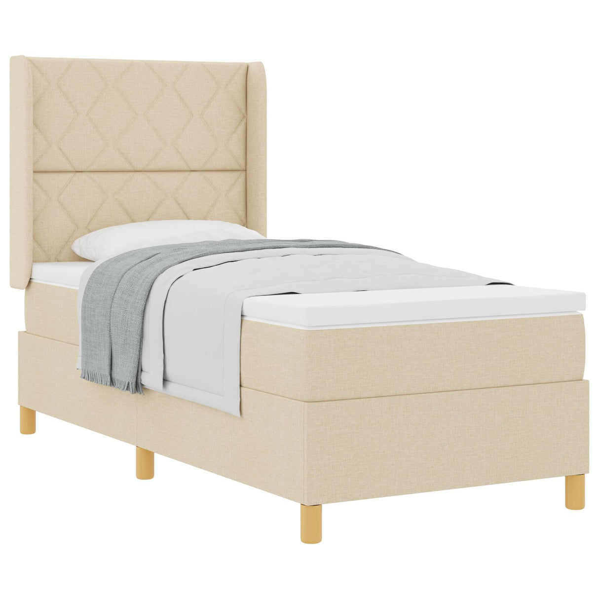 Box Spring Bed With Mattress In Cream - 90X200 Cm Fabric
