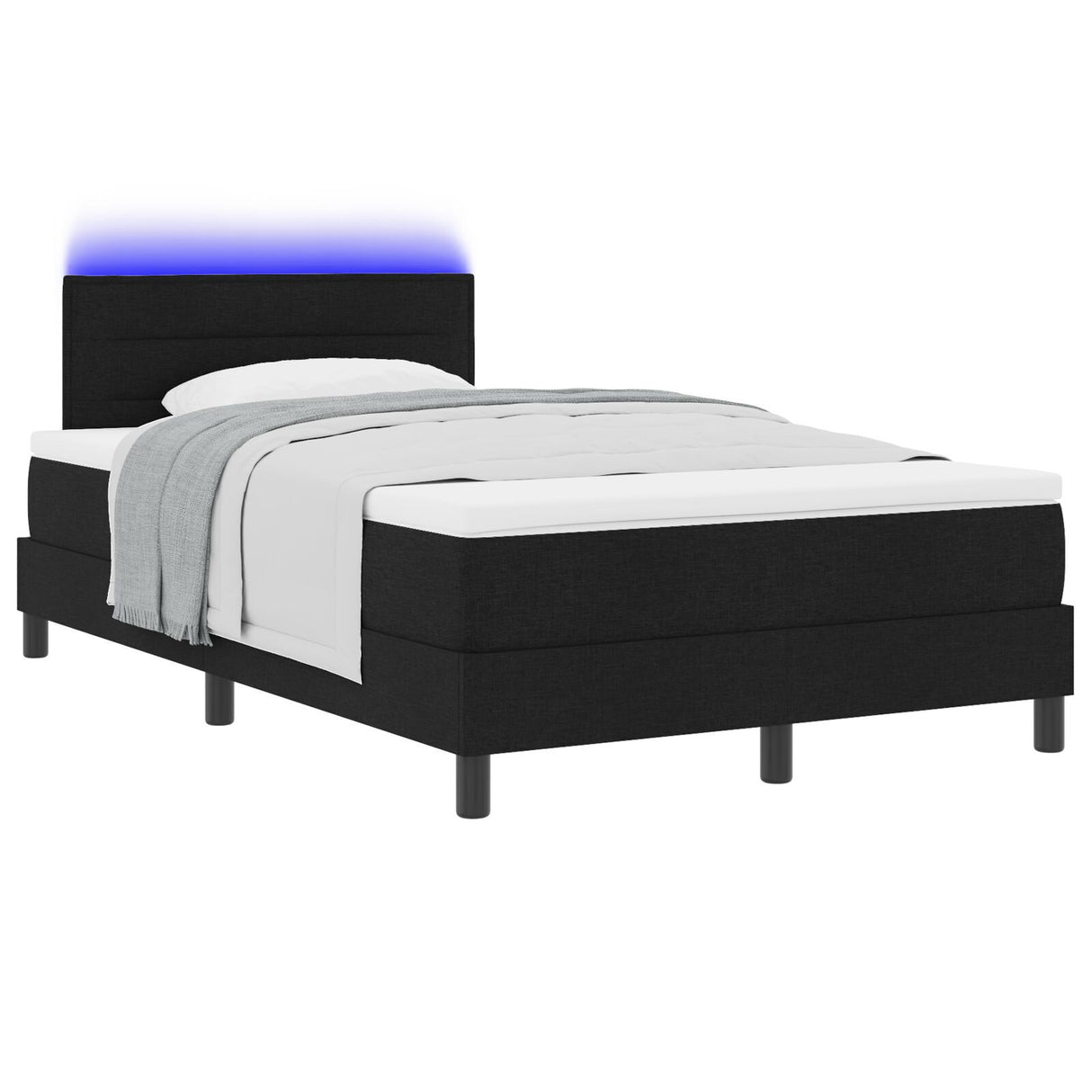 Box Spring Bed With Mattress & Led Black 120X190 Cm Fabric