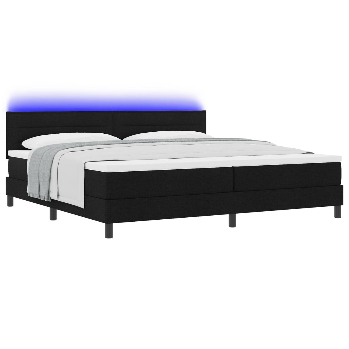 Box Spring Bed With Mattress & Led Black 200X200 Cm Fabric