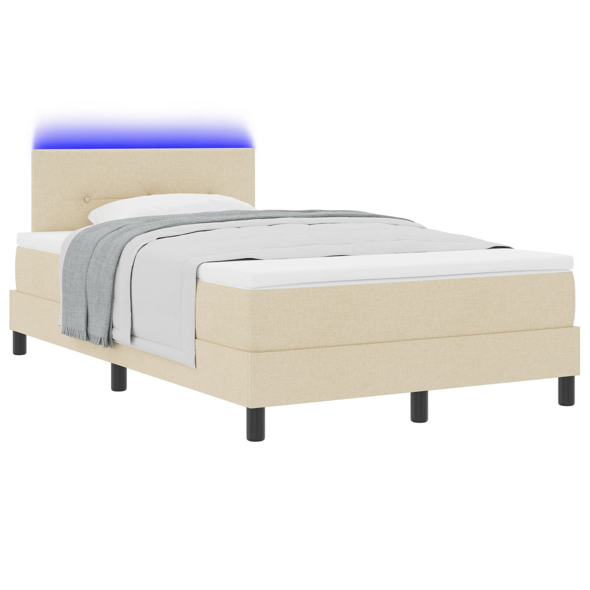 Box Spring Bed With Mattress & Led Cream 120X190 Cm Fabric