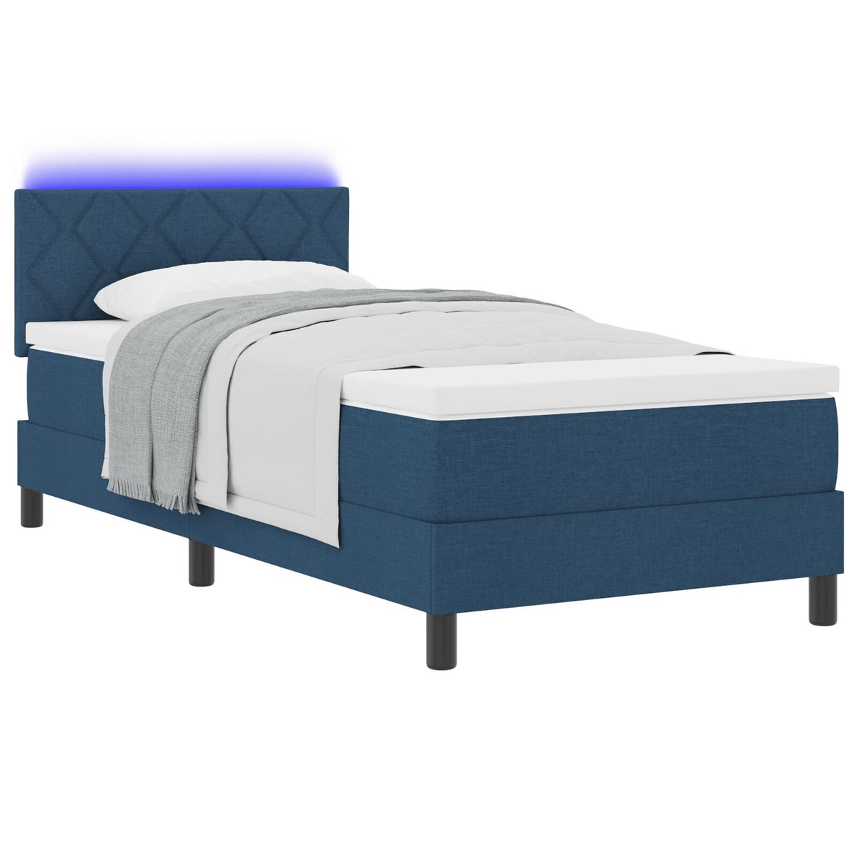 Box Spring Bed With Mattress & Led Blue 90X190 Cm Fabric