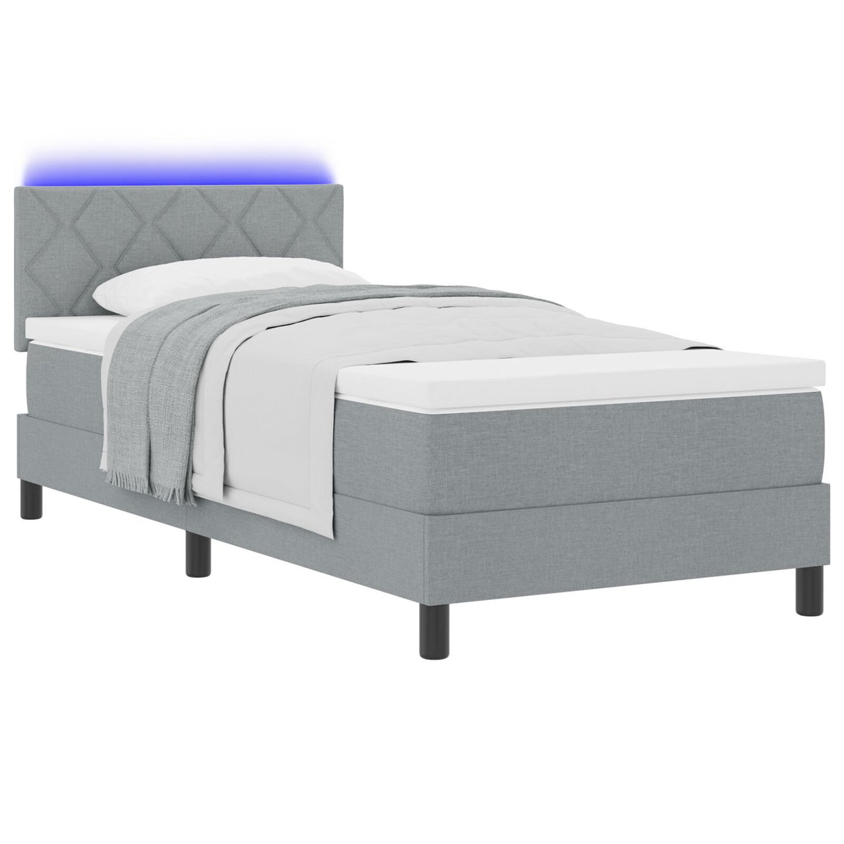 Box Spring Bed With Mattress & Led Light Grey 90X200 Cm Fabric