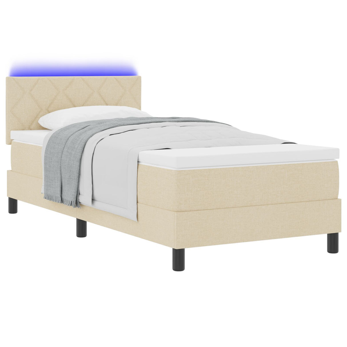 Box Spring Bed With Mattress & Led Cream 100X200 Cm Fabric