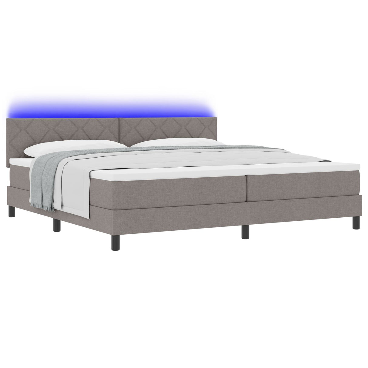 Box Spring Bed With Mattress & Led Taupe 200X200 Cm Fabric