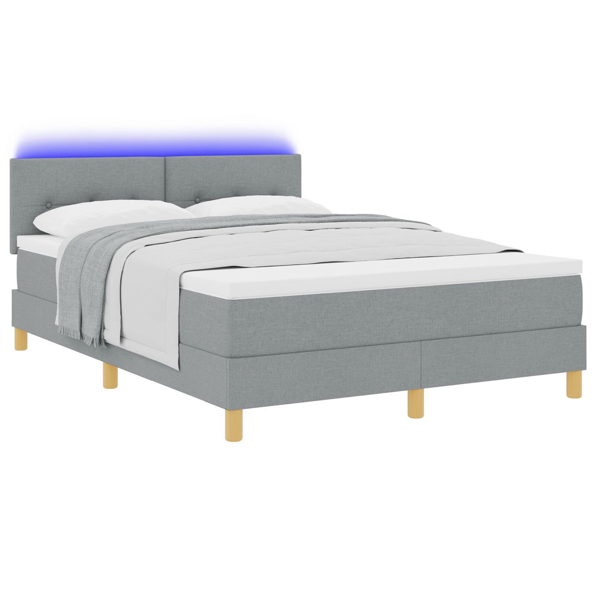 Box Spring Bed With Mattress & Led Light Grey 140X200 Cm Fabric