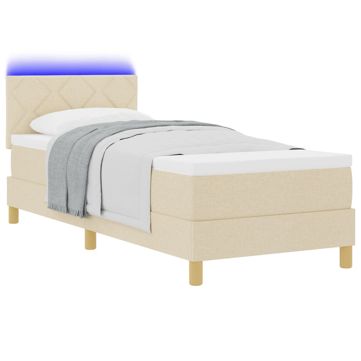 Box Spring Bed With Mattress & Led Cream 80X200 Cm Fabric
