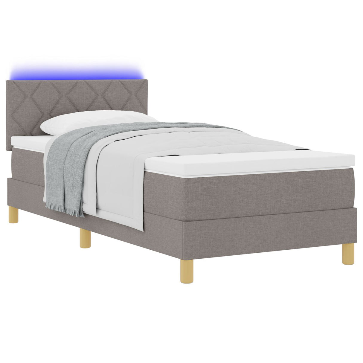 Box Spring Bed With Mattress & Led Taupe 90X190 Cm Fabric