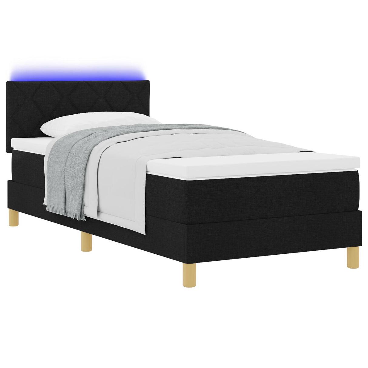 Box Spring Bed With Mattress & Led Black 100X200 Cm Fabric