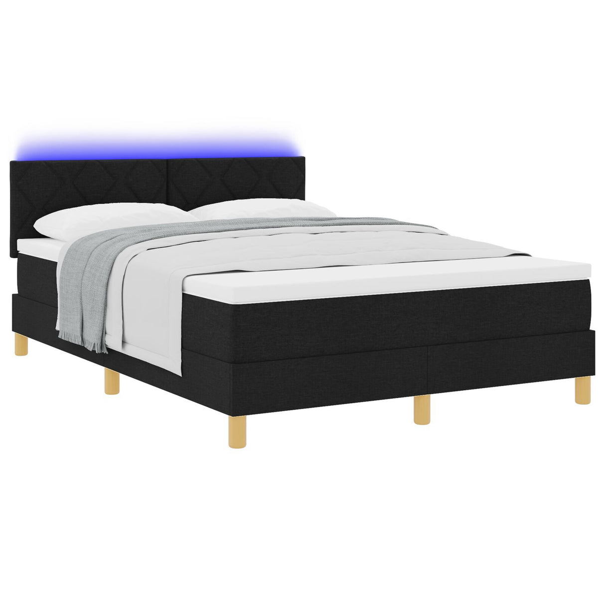 Box Spring Bed With Mattress & Led Black 140X200 Cm Fabric