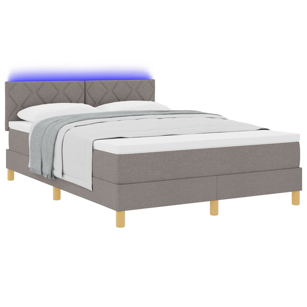 Box Spring Bed With Mattress & Led Taupe 160X200 Cm Fabric