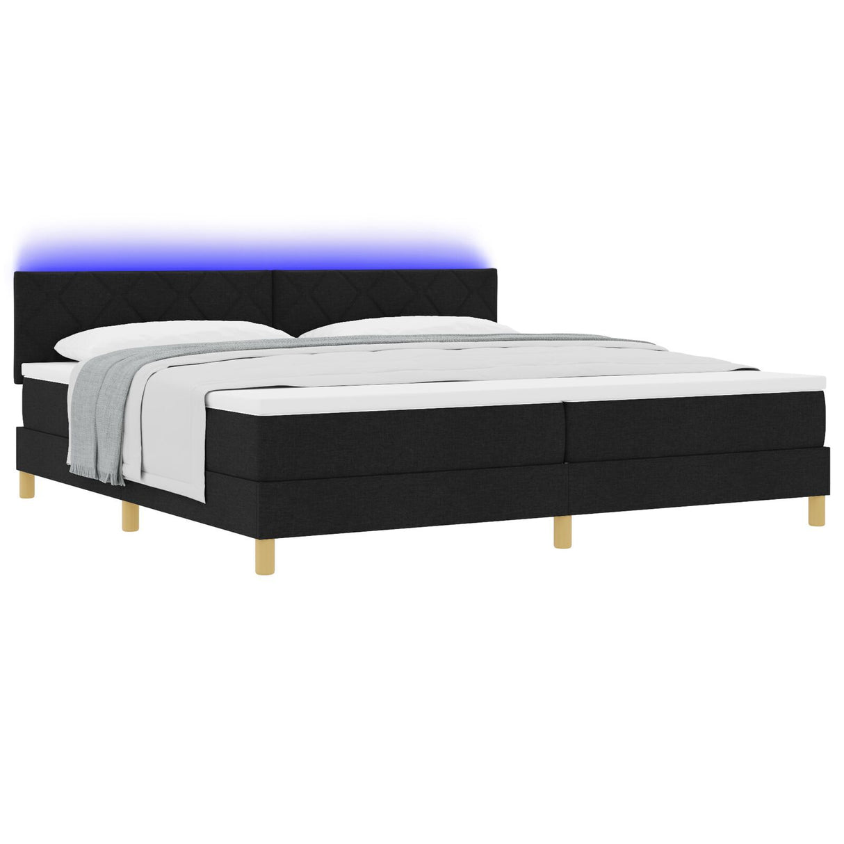 Box Spring Bed With Mattress & Led Black 200X200 Cm Fabric