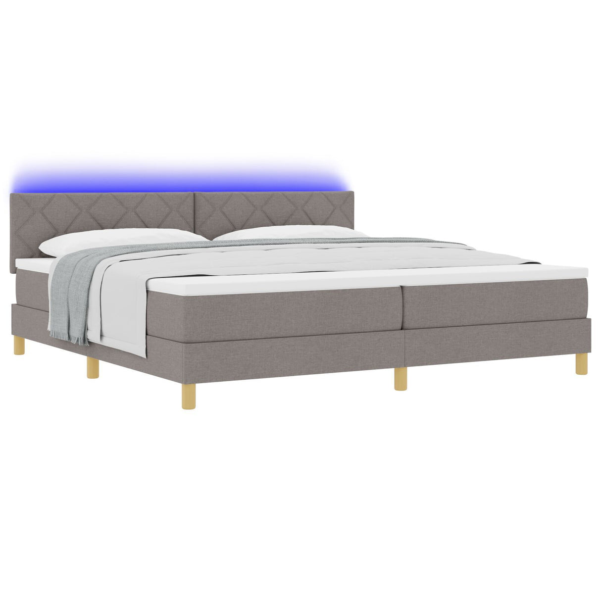 Box Spring Bed With Mattress & Led Taupe 200X200 Cm Fabric