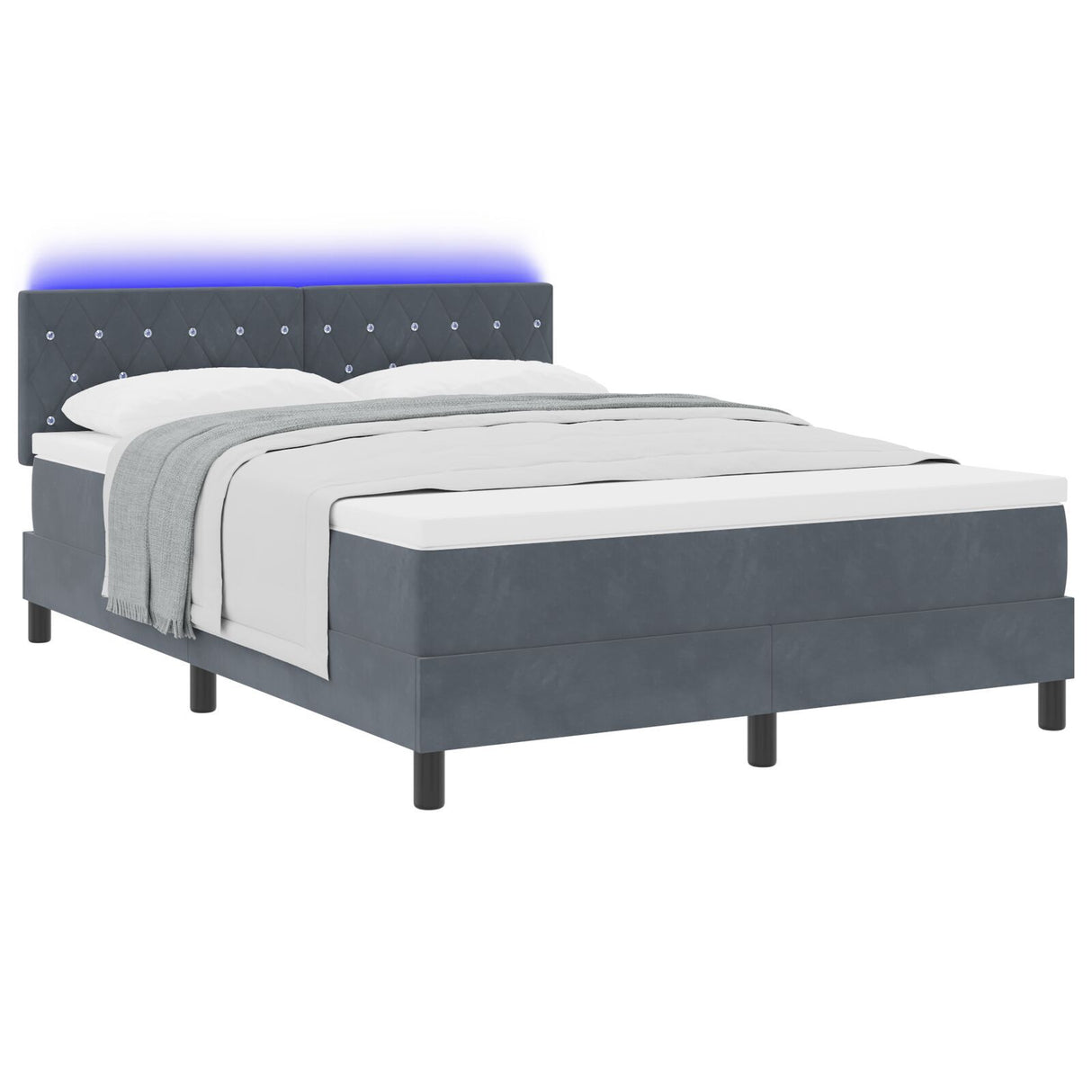 Box Spring Bed With Mattress & Led Dark Grey 140X190 Cm Velvet