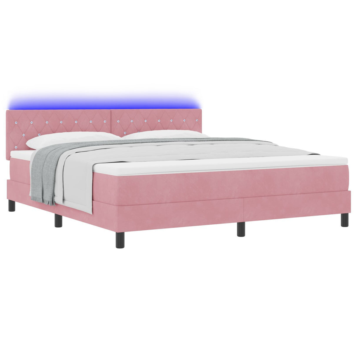 Box Spring Bed With Mattress & Led Pink 180X200 Cm Velvet