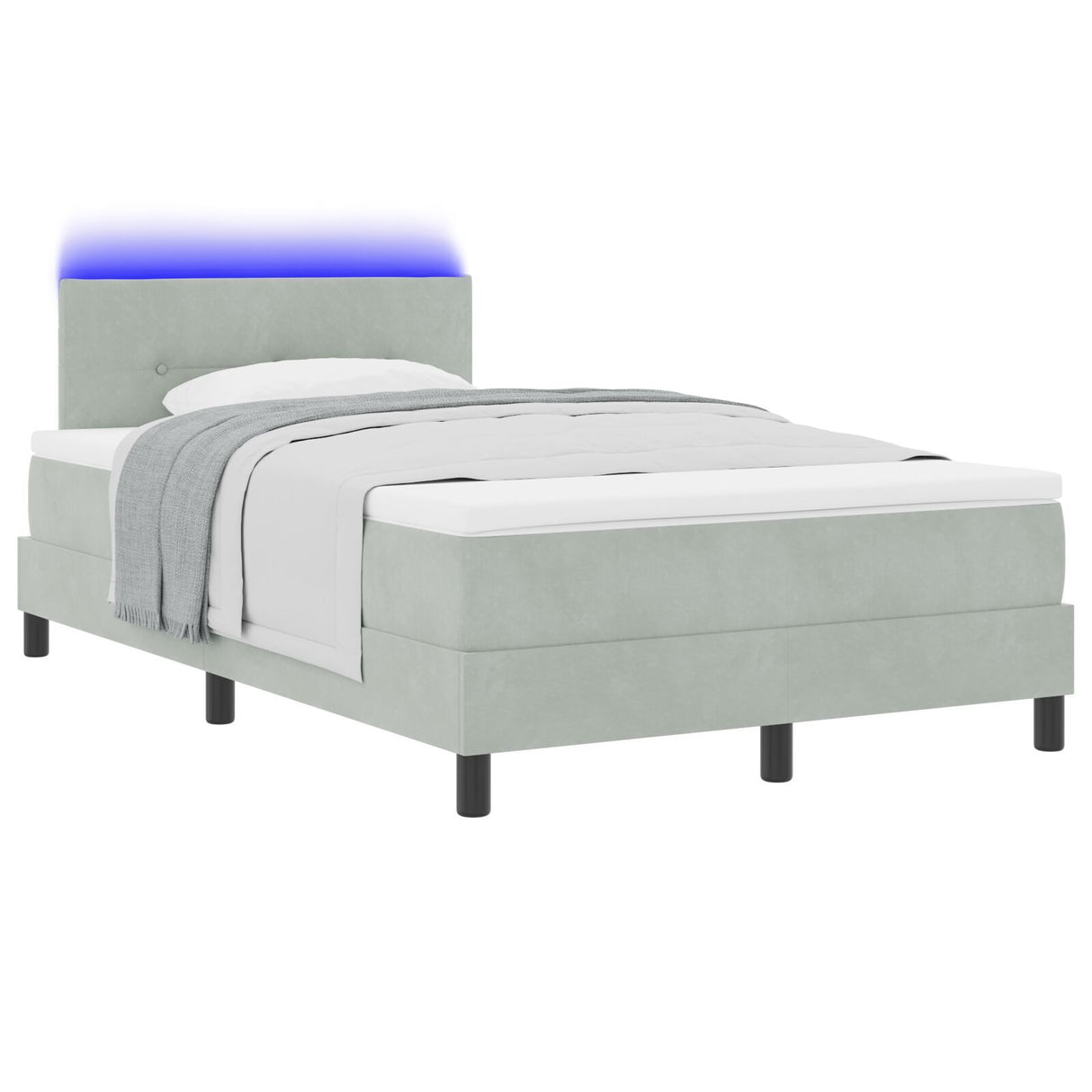 Box Spring Bed With Mattress & Led Light Grey 120X190 Cm Velvet