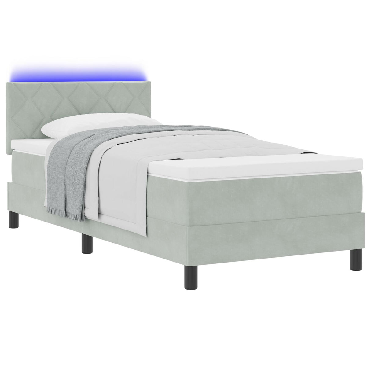 Box Spring Bed With Mattress & Led Light Grey 100X200 Cm Velvet