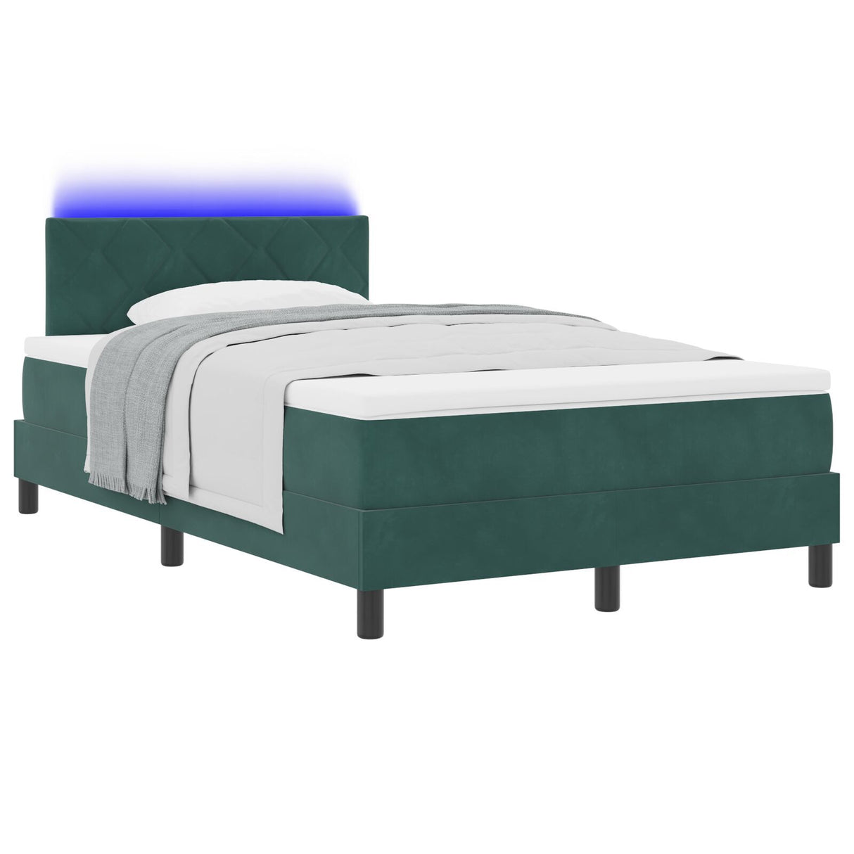 Box Spring Bed With Mattress & Led Dark Green 120X200 Cm Velvet