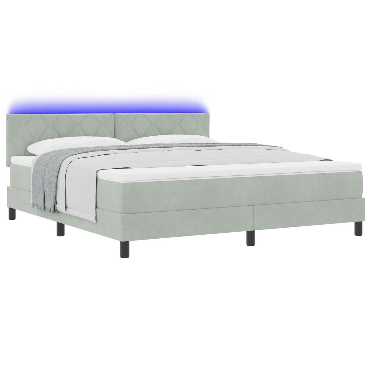 Box Spring Bed With Mattress & Led Light Grey 180X200 Cm Velvet