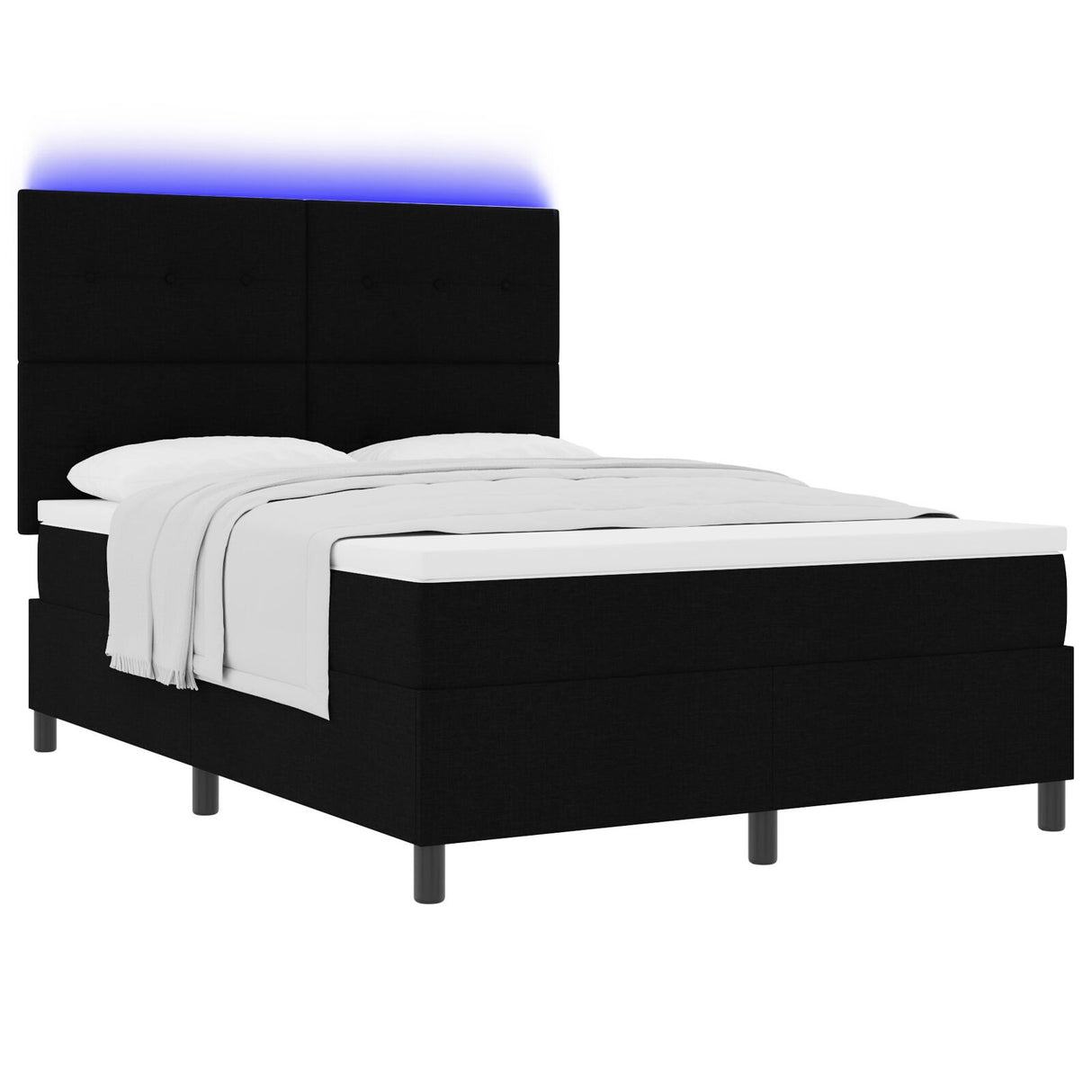 Box Spring Bed With Mattress & Led Black 160X200 Cm Fabric