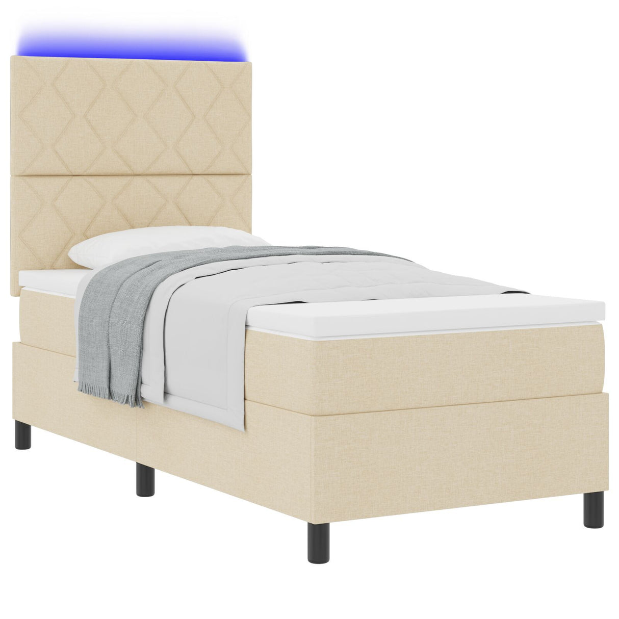 Box Spring Bed With Mattress & Led Cream 100X200 Cm Fabric