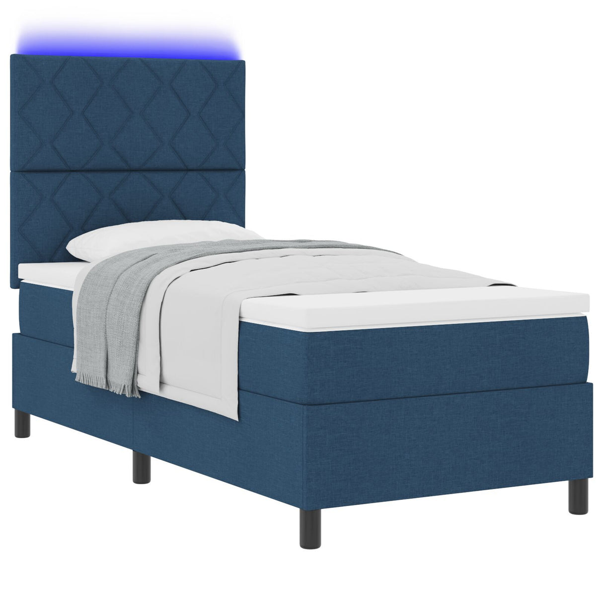 Box Spring Bed With Mattress & Led Blue 100X200 Cm Fabric